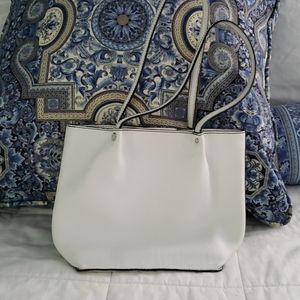 TALBOT'S White bucket purse with black stitching